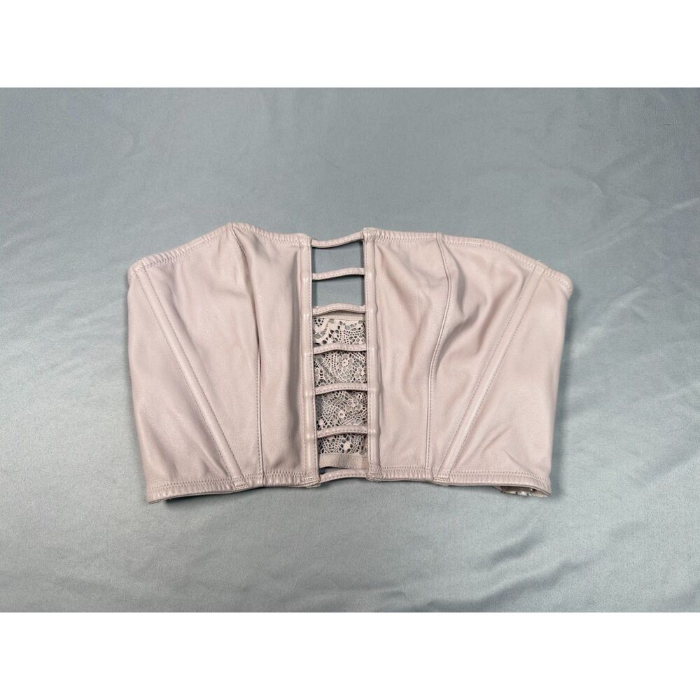 Victoria's Secret Nude Leather Lace Corset Bustier Strapless Crop Top Small S
